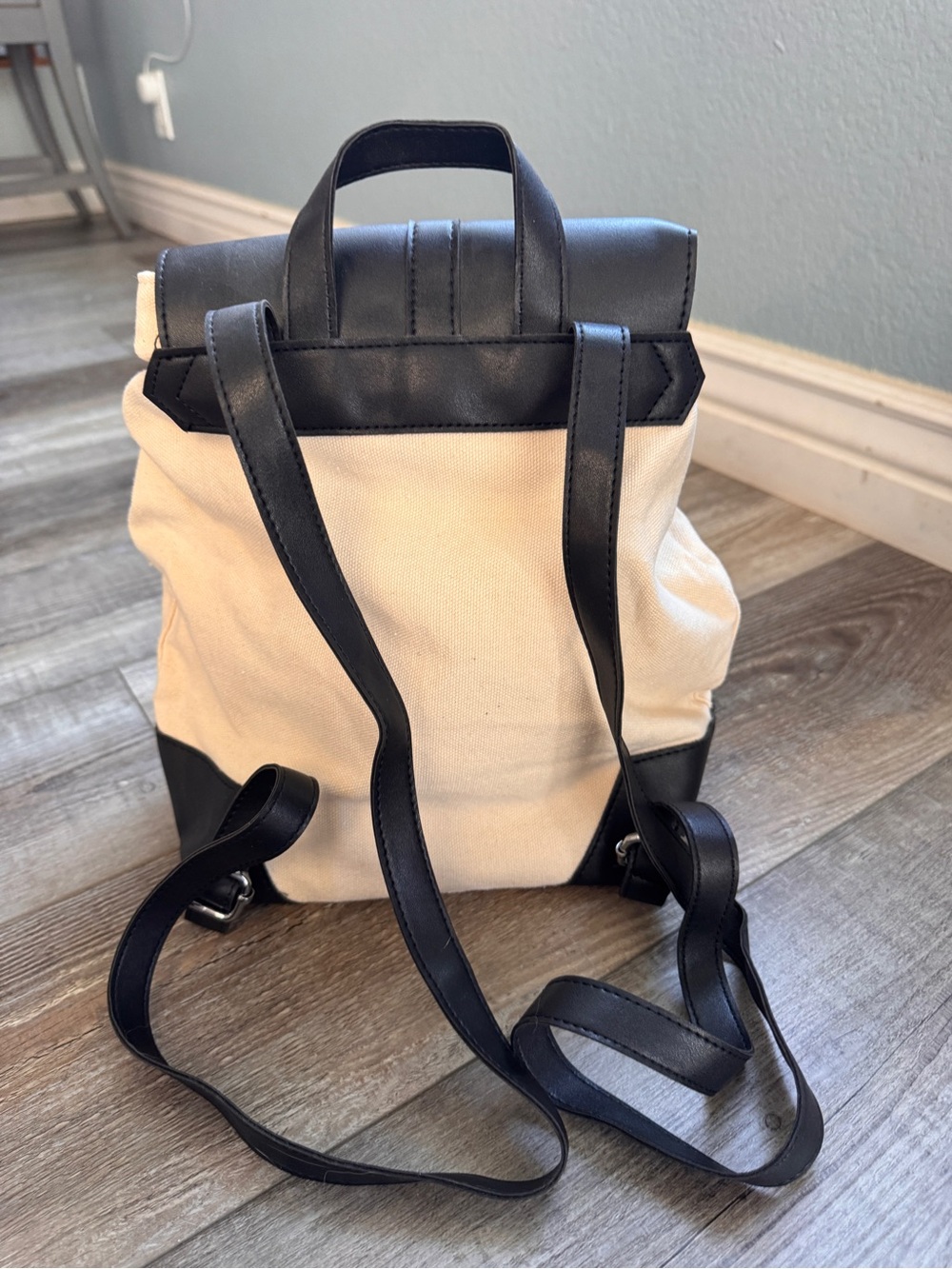 Deux Lux Black and Cream Canvas Mini Backpack - Picture 4 of 6